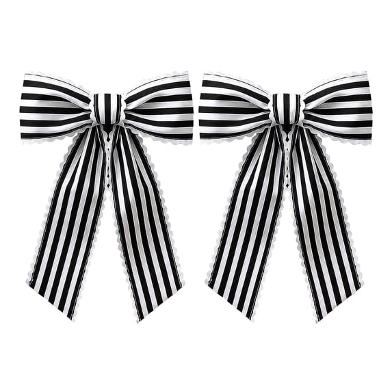 Limei Outdoor Front Door Bow Wreath Ribbon Sash Black White Striped Wreath Ribbon Farmhouse Style Front Door Garland Weatherproof Decorative Bow for Holiday