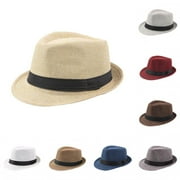 Limei Panama Straw Hats for Men Women Summer Beach Sun Hat Wide Brim Fedora Cap Beige