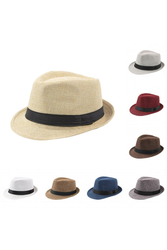 Panama Straw Hats for Men Women Summer Beach Sun Hat Wide Brim Fedora Cap (Black)