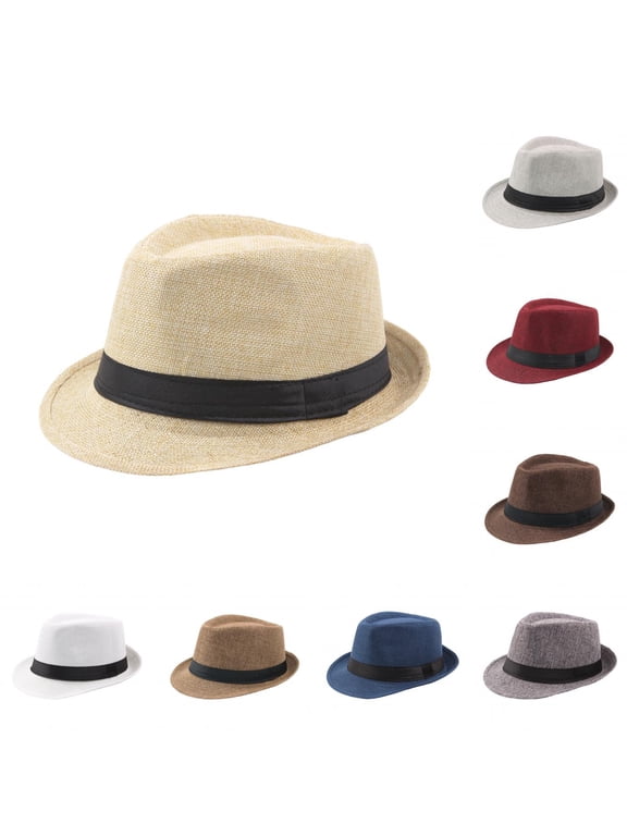 Panama Straw Hats for Men Women Summer Beach Sun Hat Wide Brim Fedora Cap (Khaki)