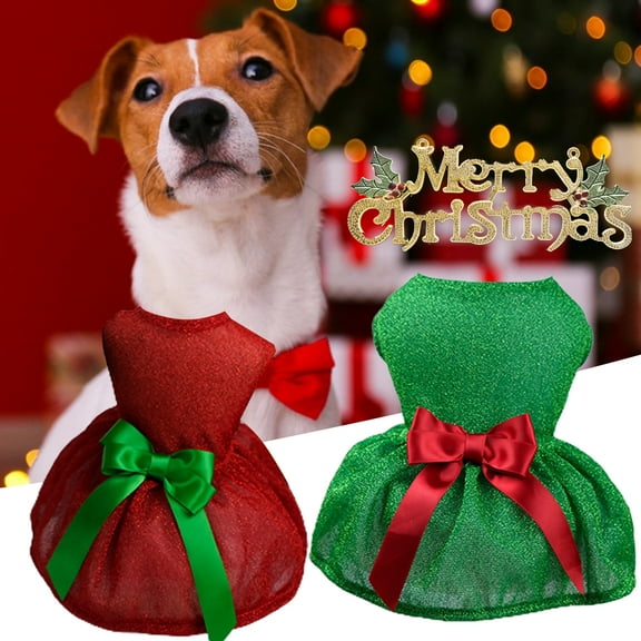 Limei Pet Christmas Dress Abdominal Tightness Bow Tie No Pilling Comfortable Breathable Photograph Prop Polyester Christmas Festival Pet Skirt for Teddy