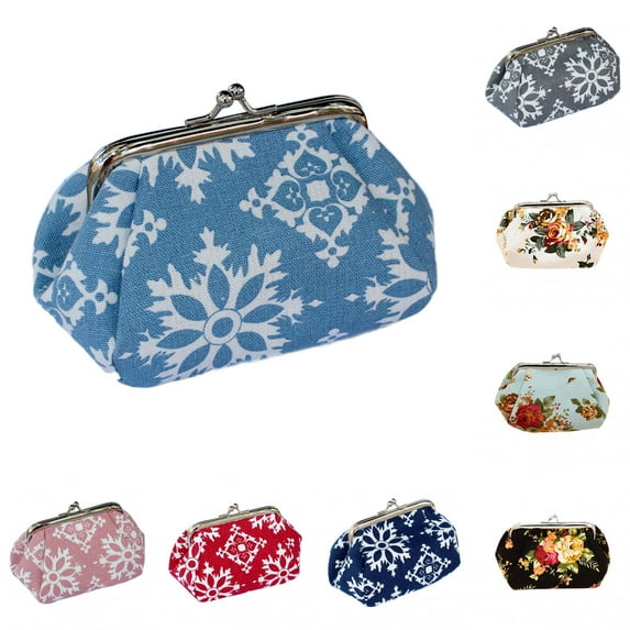 Limei Printed Coin Purse Vintage Pouch Buckle Clutch Bag Kiss-lock Change Purse Floral Clasp Closure Wallets For Women Girl