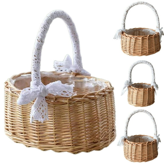 Limei Rattan Flower Basket, Willow Handwoven Basket with Handle and Plastic Insert, Easter Eggs Candy Basket Wedding Flower Girl Baskets for Home Garden Decor