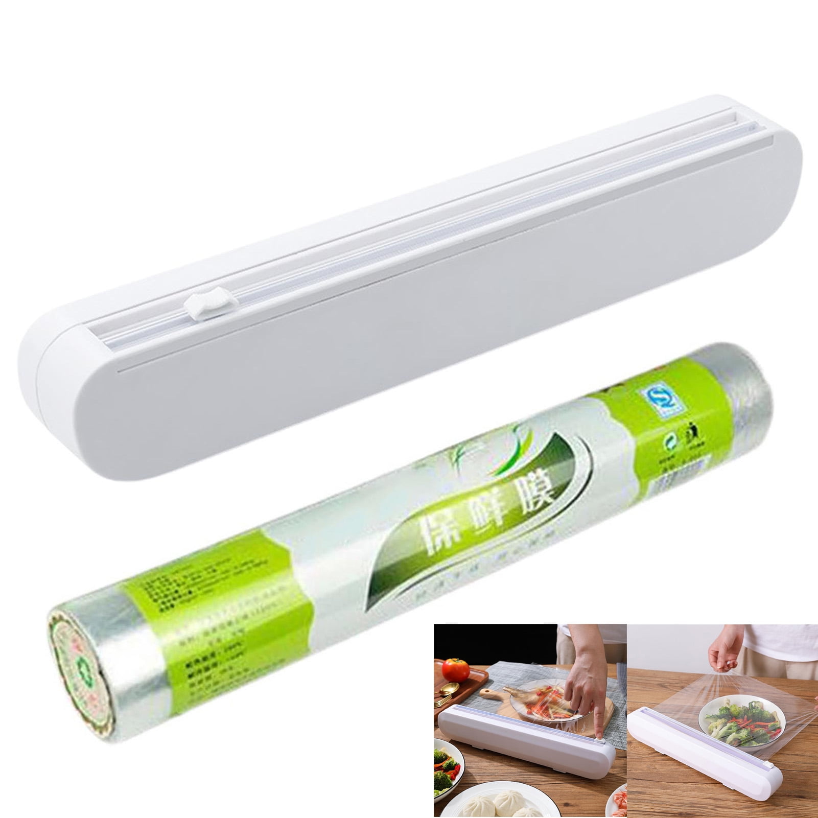 Limei Refillable Plastic Wrap Dispenser, Cling Wrap Dispenser with Slide Cutter, Reusable