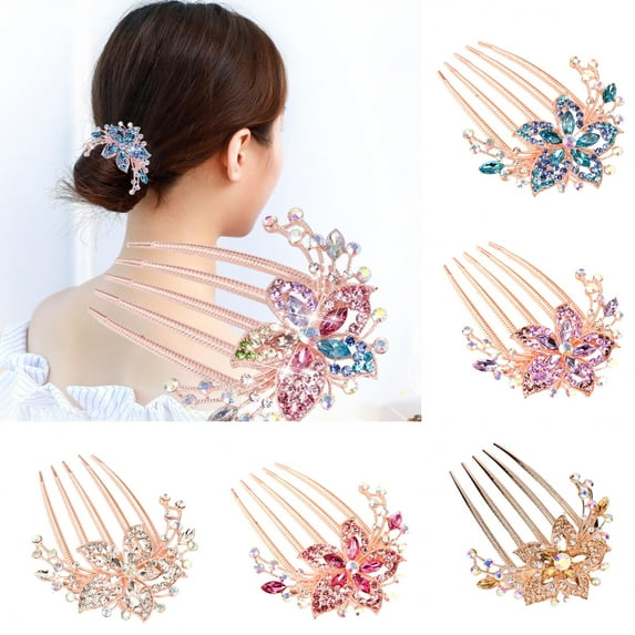 Limei Flower Floral Hair Combs Bridal Wedding Hair Crystal Rhinestones Women Hair Side Combs Hair Accessories for Women