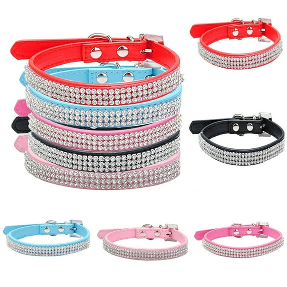 Limei Soft Leather Safe Cat Adjustable Collar Bling Diamante with Bells, Pink (Small)