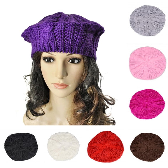 Limei Soft Lightweight Crochet Hats Ribbed French Berets Beanie Slouchy Knit Beret Hat for Women (Beige)