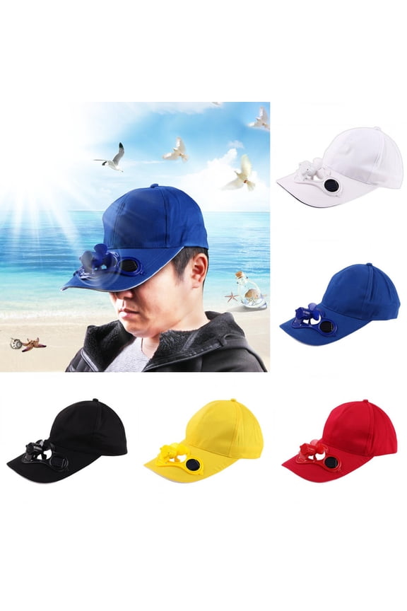 Solar Power Fan Cap Breathable Unisex Hat, Cotton, Red