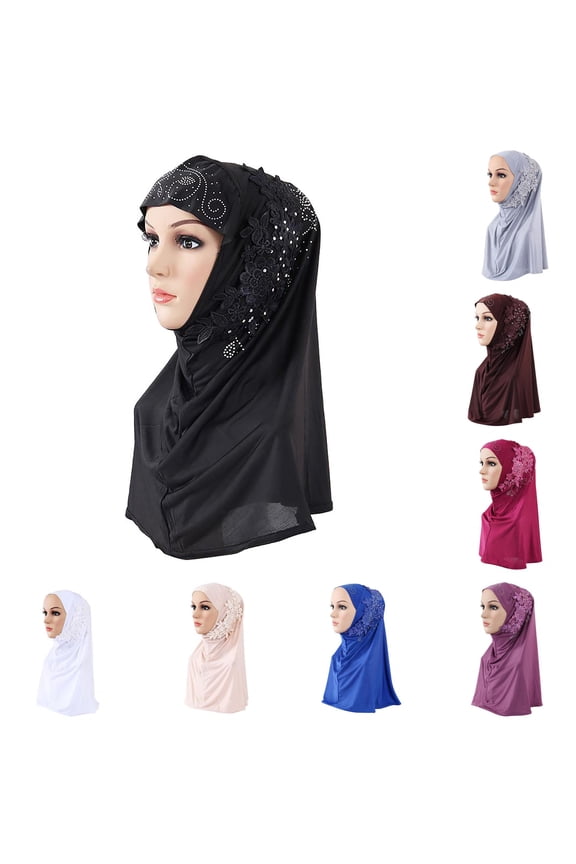 Solid Women's Muslin Hijab Jersey Head Scarf Plain Under Scarf Muslimah Turban Cap Scarf (Black)