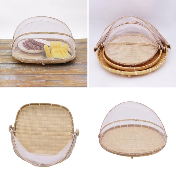 Limei Square Bamboo Tent Basket with Lid, Vegetables/Fruits, Bread, Storage Basket (14 inches in diameter)