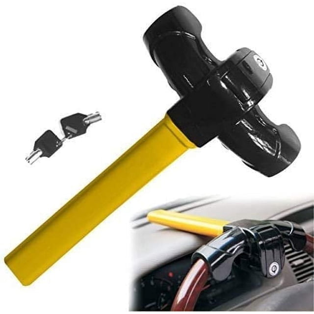 Heavy-Duty Universal Steering Wheel Lock – Yellow Rotary Anti-Theft Car Security Bar
