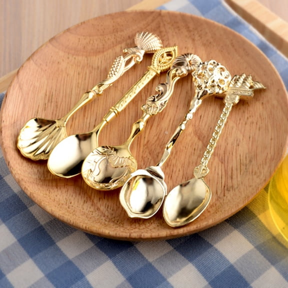Limei Table Spoon Vintage 5Pcs/Set Graceful Shape Tea Spoon Multi-function Beautiful for Office