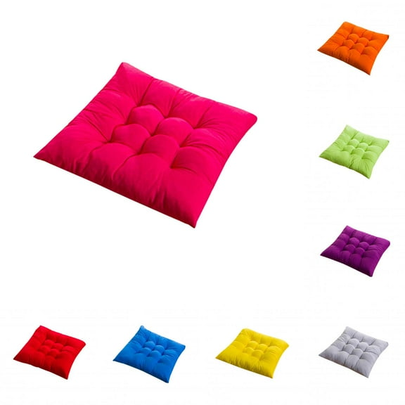 Limei Velvet Solid Chair Pad Non-Slip Soft Thick Washable Square Seat Cushion for Kitchen Dining Room (Rose Red, 16" x 16")
