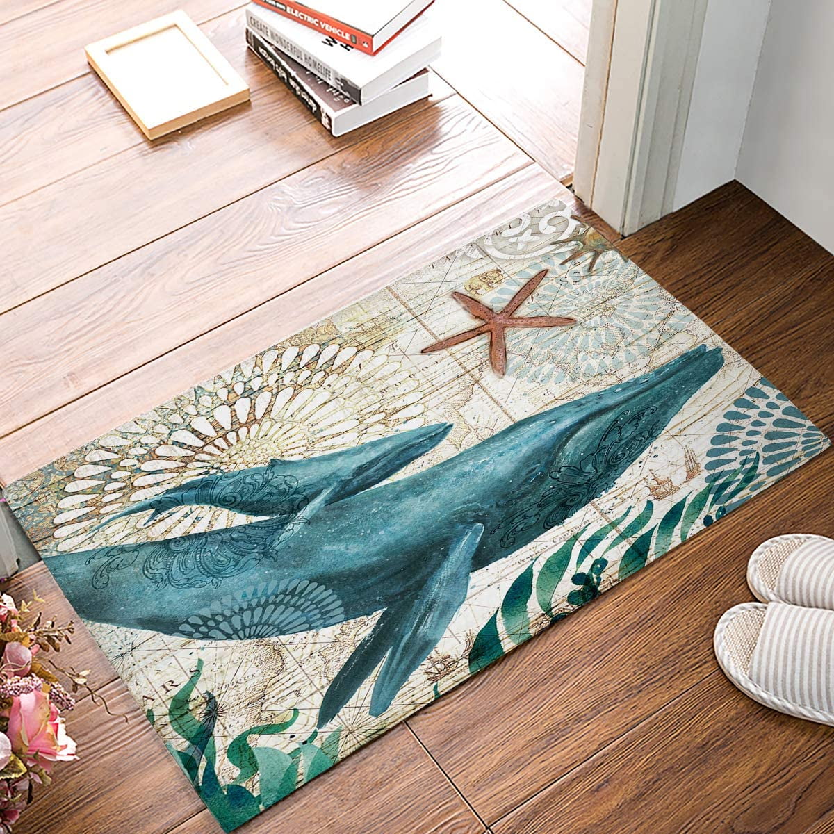 Limei Watercolor Ocean Whale Door Mat Indoor Outdoor NonSlip Rubber