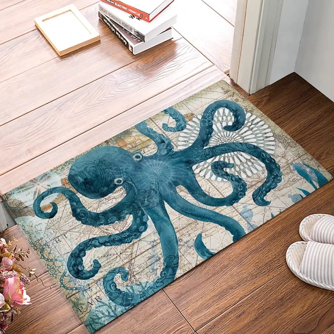 Limei Watercolor Sea Octopus Kraken Door Mat Indoor Outdoor Non-Slip ...