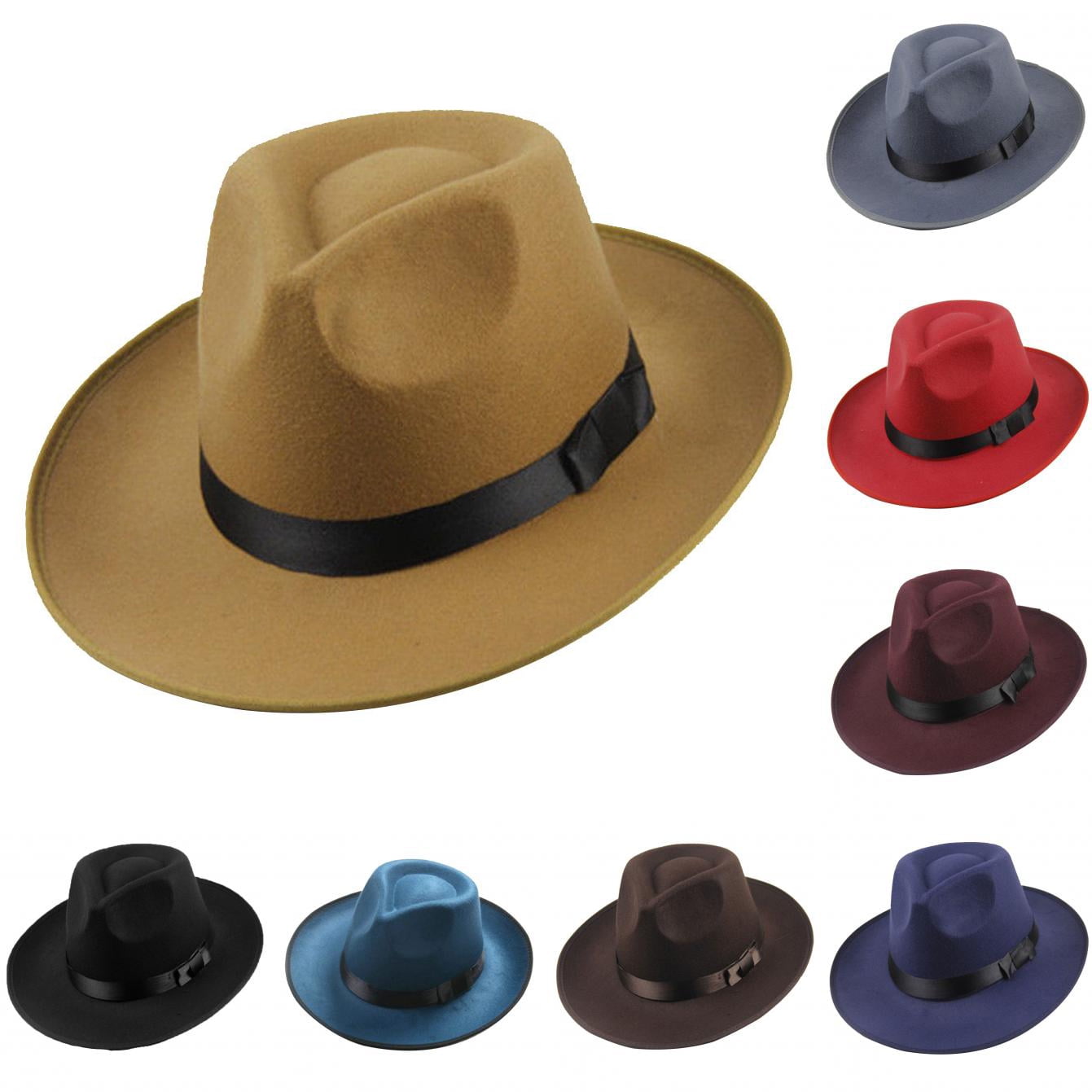 Limei Wide Brim Fedora Felt Panama Hat with Belt Buckle  display picture 1