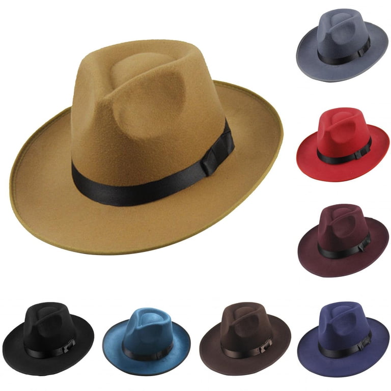 Limei Wide Brim Fedora Felt Panama Hat with Belt Buckle 
