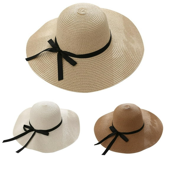 Limei Women Summer Travel Beach UV Protection Bowknot Wide Brim Straw Hat Sun Cap (White)