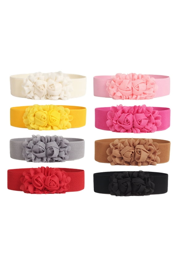 Women's Elastic Stretch Wide Rose Double-Flower Waist Belts for Dress Beige
