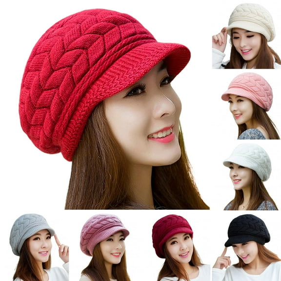 Limei Women's Winter Warm Hat Slouchy Beanie Knitted Caps with Visor (Wine Red)
