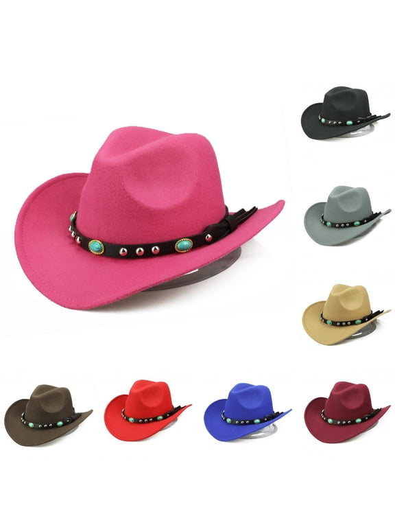 Womens Fashion Western Cowboy Hat with Roll Up Brim Felt Cowgirl Sombrero Caps