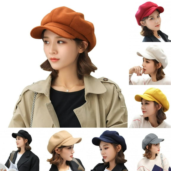 Limei Womens Girls Visor Beret Newsboy Cabbie Cap (Black)