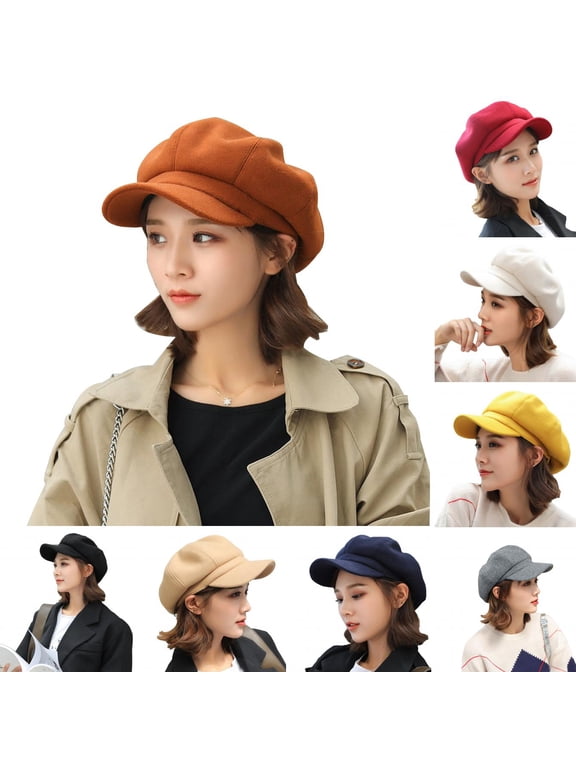 Womens Girls Visor Beret Newsboy Cabbie Cap (Black)