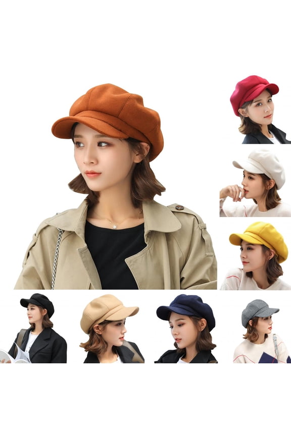 Womens Girls Visor Beret Newsboy Cabbie Cap (Black)