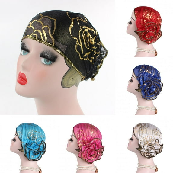 Limei Womens Polyester Beanie Lace Flower Pleat Turban Soft Sleep Cap Chemo Hats Fashion Slouchy Hat (Blue)