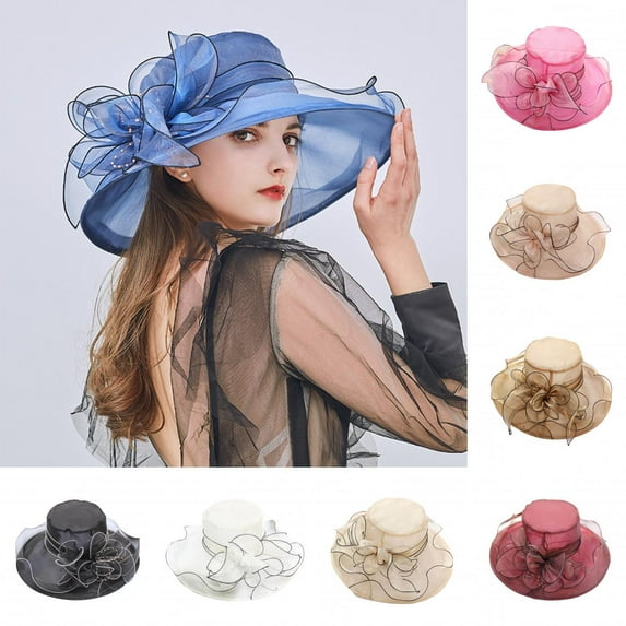 Limei Womens Summer Sunhat with UV Protection Packable Wide Brim Hats Floral Elegant Hat (Dark Blue)