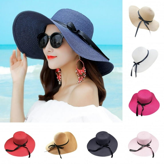 Limei Womens Wide Brim Straw Sun Hat Floppy Foldable Roll up Cap UPF 50+ Summer Beach Hats (Blue)
