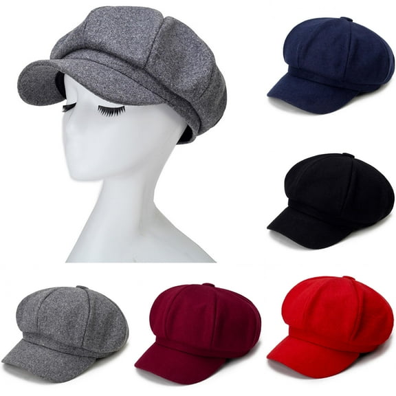 Limei Womens Wool Visor Beret Newsboy Cabbie Cap (Navy Blue)