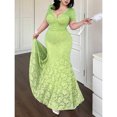 thumbnail image 1 of Limelight Green Plus Size Deep V-Neck Short Sleeve Mermaid Lace Fitted Dress With Ruched Waist For Evening Party, 1 of 5