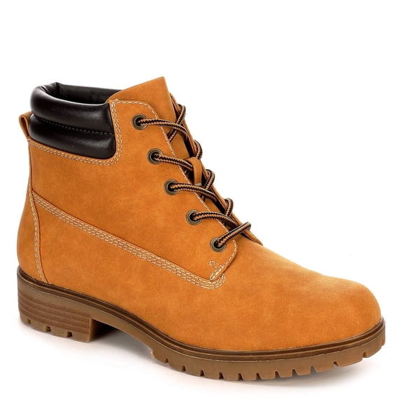 Limelight Womens Brett Faux Leather Lace Up Boot Shoes, Camel 6
