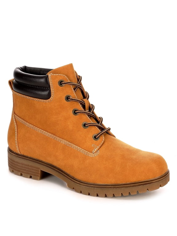 Womens Brett Faux Leather Lace Up Boot Shoes, Camel 6