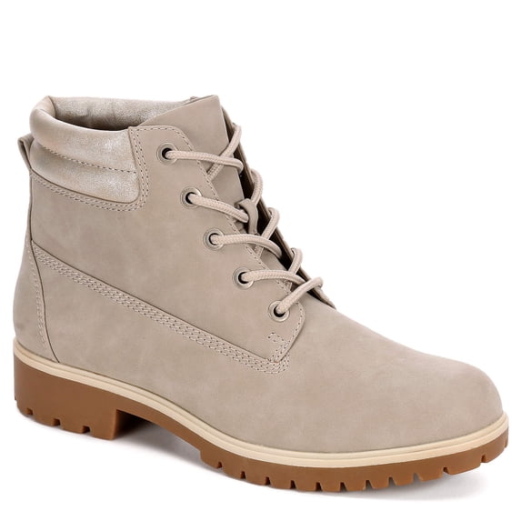 Limelight Womens Brett Faux Leather Lace Up Boot Shoes, Grey, US 6.5