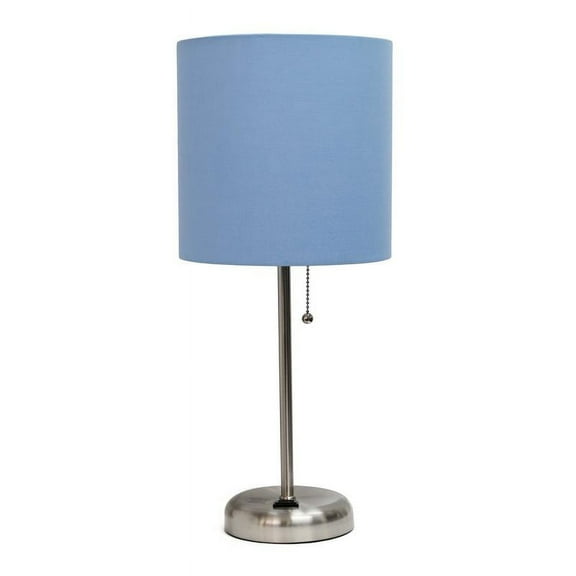 Limelights Stick Lamp with Charging Outlet and Fabric Shade, Blue