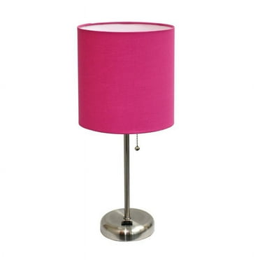 Limelights Stick Lamp with Charging Outlet and Fabric Shade, Pink