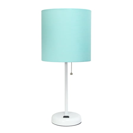 Limelights - Stick Lamp with Charging Outlet and Fabric Shade - White/Aqua