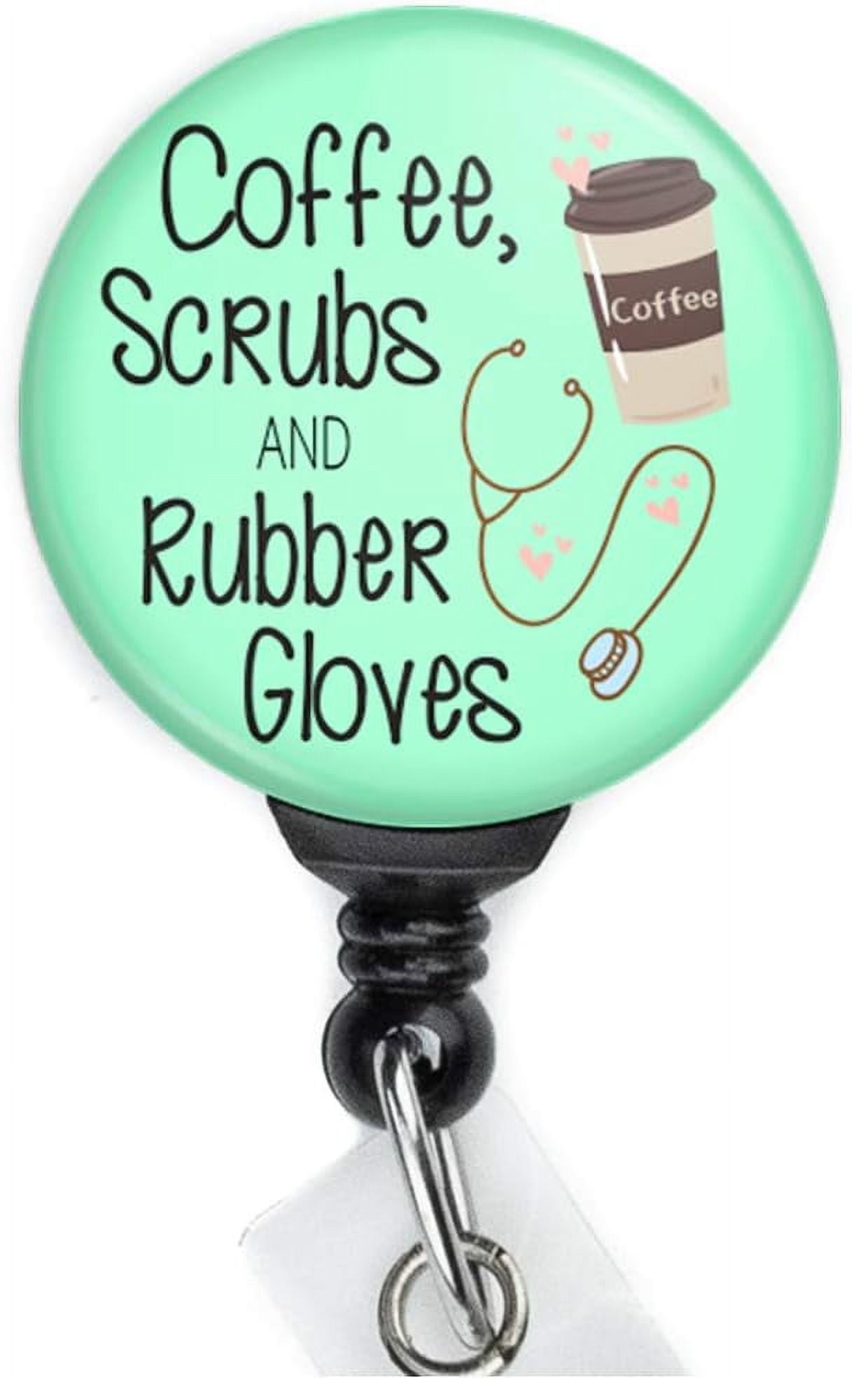 Limeloot Coffee Scrubs and Rubber Gloves Nurse Badge Reel Retractable -  Cute Nurse Badge Holder with 360 Swing Badge Clip and 34 Inch Cord 