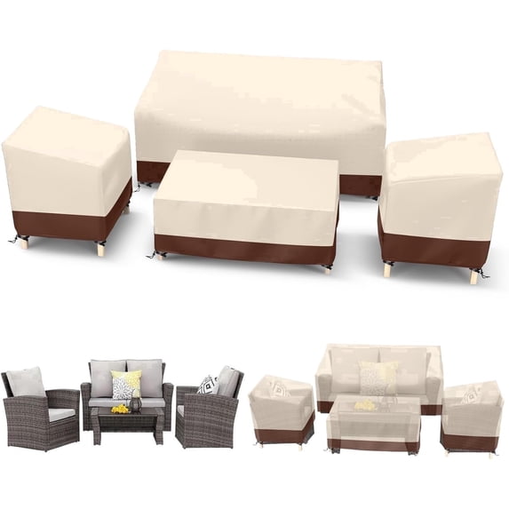 Limerenc Patio Furniture Covers,4 Piece Outdoor Furniture Cover Waterproof for Patio Loveseat, Chair and Coffee Table,Beige&Brown