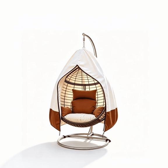 Limerenc Patio Hanging Egg Chair Cover Waterproof, 45"W x 75HWicker Swing Egg Chair Cover with Zipper and Bottom Buckle Single Seat for Outdoor Furniture, Beige