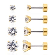 Limerencia 20G F136 Implant Grade Titanium Flat Back Stud Earrings for Women Men,  Cartilage Helix F136 Piercing Jewelry for Sensitive Ears, with 3-6mm Cubic Zi