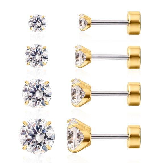 Limerencia 20G F136 Implant Grade Titanium Flat Back Stud Earrings for Women Men, Cartilage Helix F136 Piercing Jewelry for Sensitive Ears, with 3-6mm Cubic Zirconia