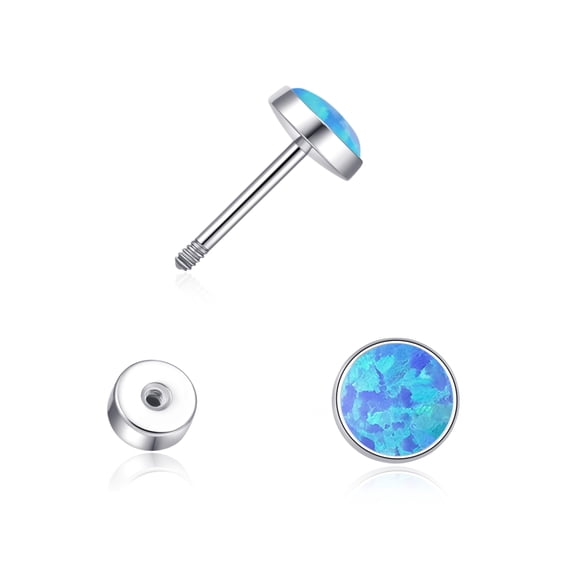 Limerencia Flat Back Screw Back Opal Stud Earrings, Titanium Stud Earrings for Helix Cartilage Tragus Earlobe Piercing for Women Men,Blue 4mm