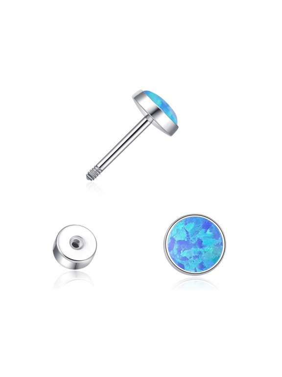 Limerencia Flat Back Screw Back Opal Stud Earrings, Titanium Stud Earrings for Helix Cartilage Tragus Earlobe Piercing for Women Men,Blue 4mm