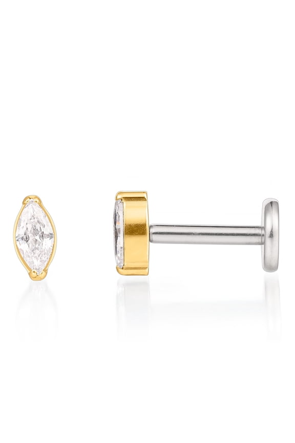 Flat Back Earrings Stud | F136 Titanium Nose Rings Piercing Threadless Tragus Labret Cartilage Lip Conch Body Piercing Jewelry Hypoallergenic for Women Men