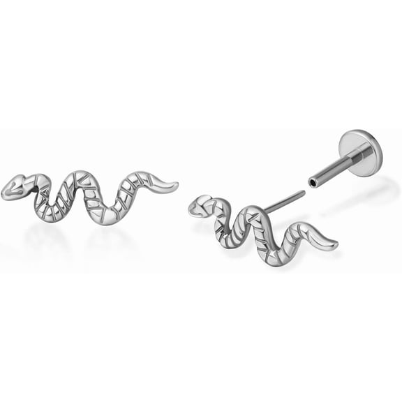Limerencia G23 Hypoallergenic Snake Flat Back Earrings, Push In Cartilage Earrings, Lip/Nose Stud, Unisex