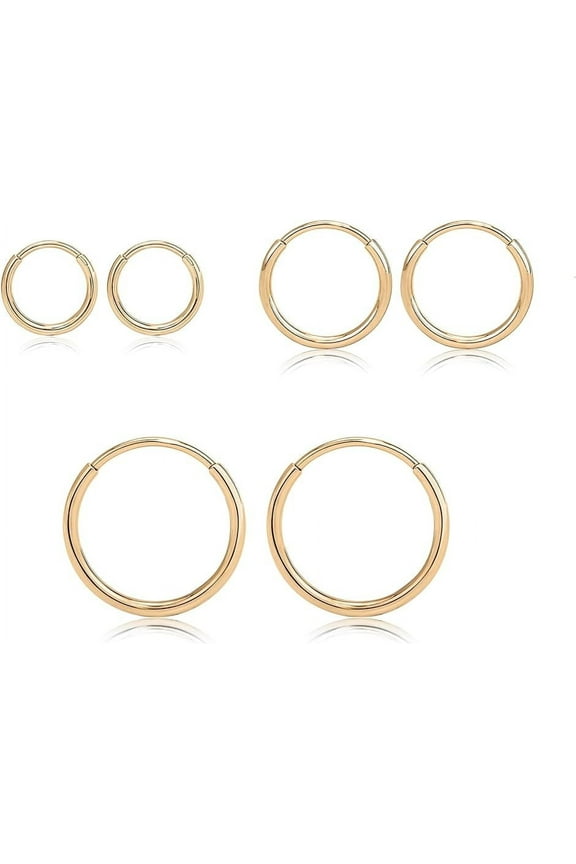 Limerencia G23 Titanium Slim Hoop Earrings, Hypoallergenic Nose/Lip Earrings 3Pairs Gold Unisex