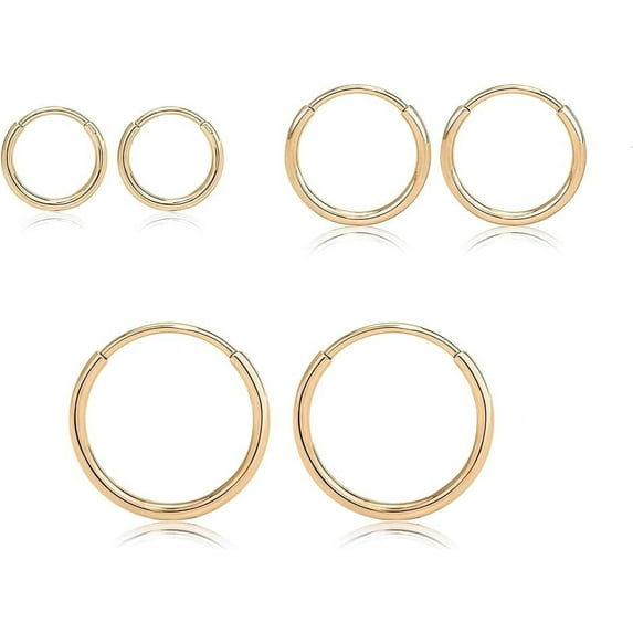 Limerencia G23 Titanium Slim Hoop Earrings, Hypoallergenic Nose/Lip Earrings 3Pairs Gold Unisex